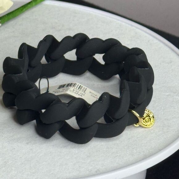 Marc By Marc Jacobs Black Gold Turnlock Rubber Chubby Link Stretch bracelet - Picture 2 of 5